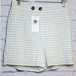 NWT Villa Womens White Plaid Casual Flat Front Pocket Dressy Chino Shorts Size M